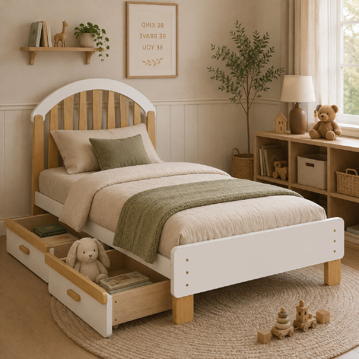 White Twin Platform Bed with Storage | OROA Kids