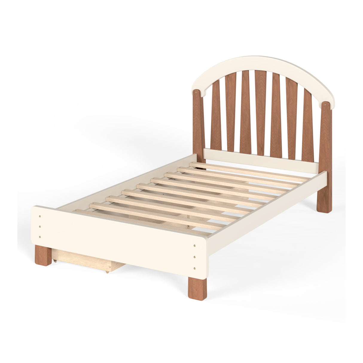 Beige Twin Platform Bed with Storage | OROA Kids