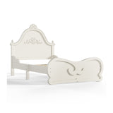 Beige Twin Vintage Carved Solid Wood Platform Bed | OROA Kids