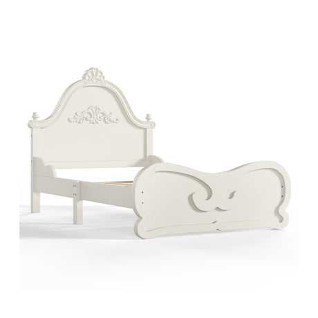 Beige Twin Vintage Carved Solid Wood Platform Bed - OROA Kids - view 4
