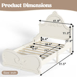 Beige Twin Vintage Carved Solid Wood Platform Bed | OROA Kids