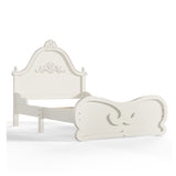 Beige Twin Vintage Carved Solid Wood Platform Bed | OROA Kids