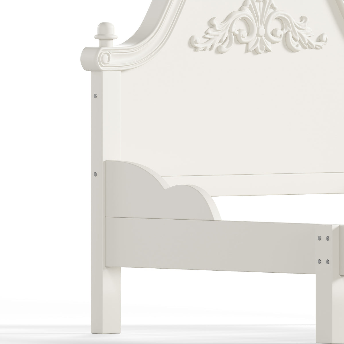 Beige Twin Vintage Carved Solid Wood Platform Bed | OROA Kids