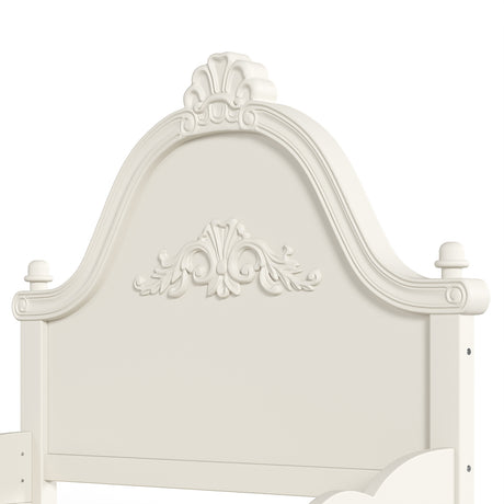Beige Twin Vintage Carved Solid Wood Platform Bed - OROA Kids - view 9