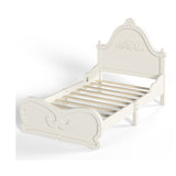 Beige Twin Vintage Carved Solid Wood Platform Bed | OROA Kids