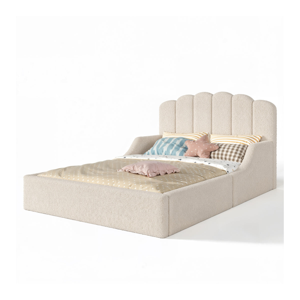 Full Teddy Fabric Upholstered Floor Bed| OROA Kids