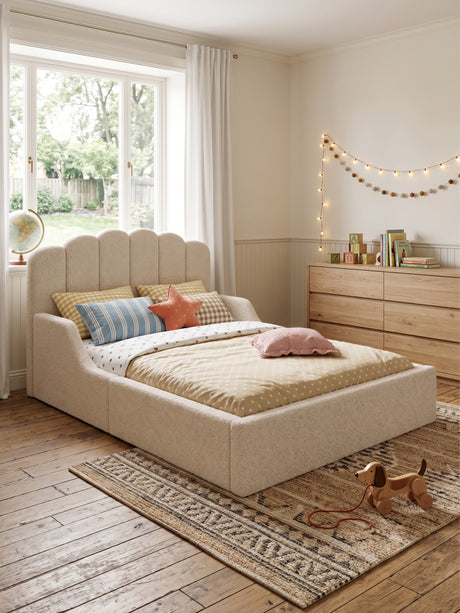Full Teddy Fabric Upholstered Floor Bed| OROA Kids