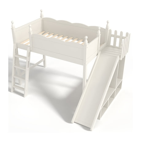 Twin Loft Bed with Storage Shelves and Wardrobe | OROA Kids