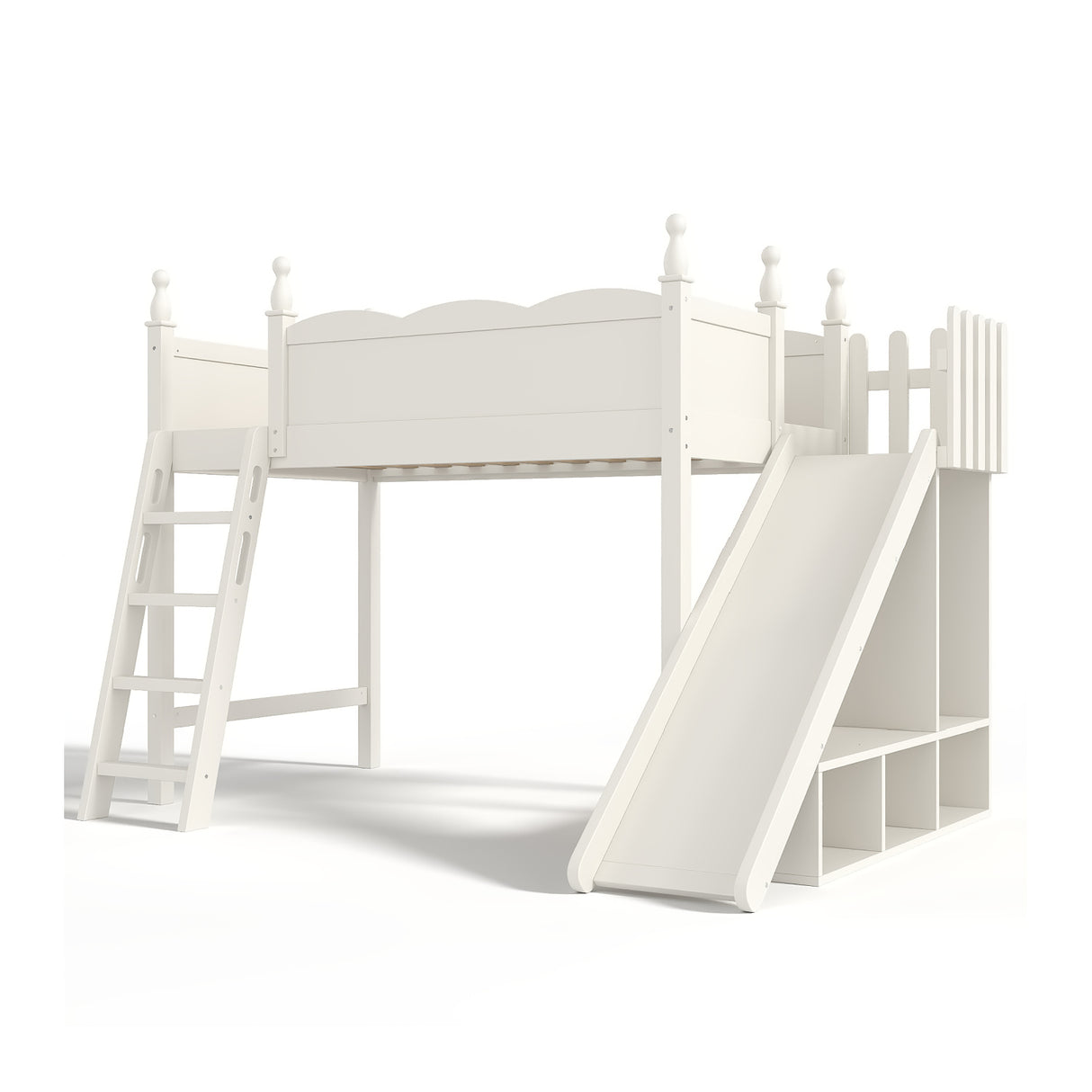 Twin Loft Bed with Storage Shelves and Wardrobe | OROA Kids