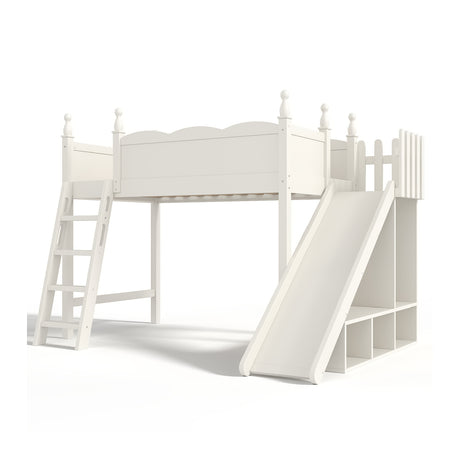 Twin Loft Bed with Storage Shelves and Wardrobe | OROA Kids