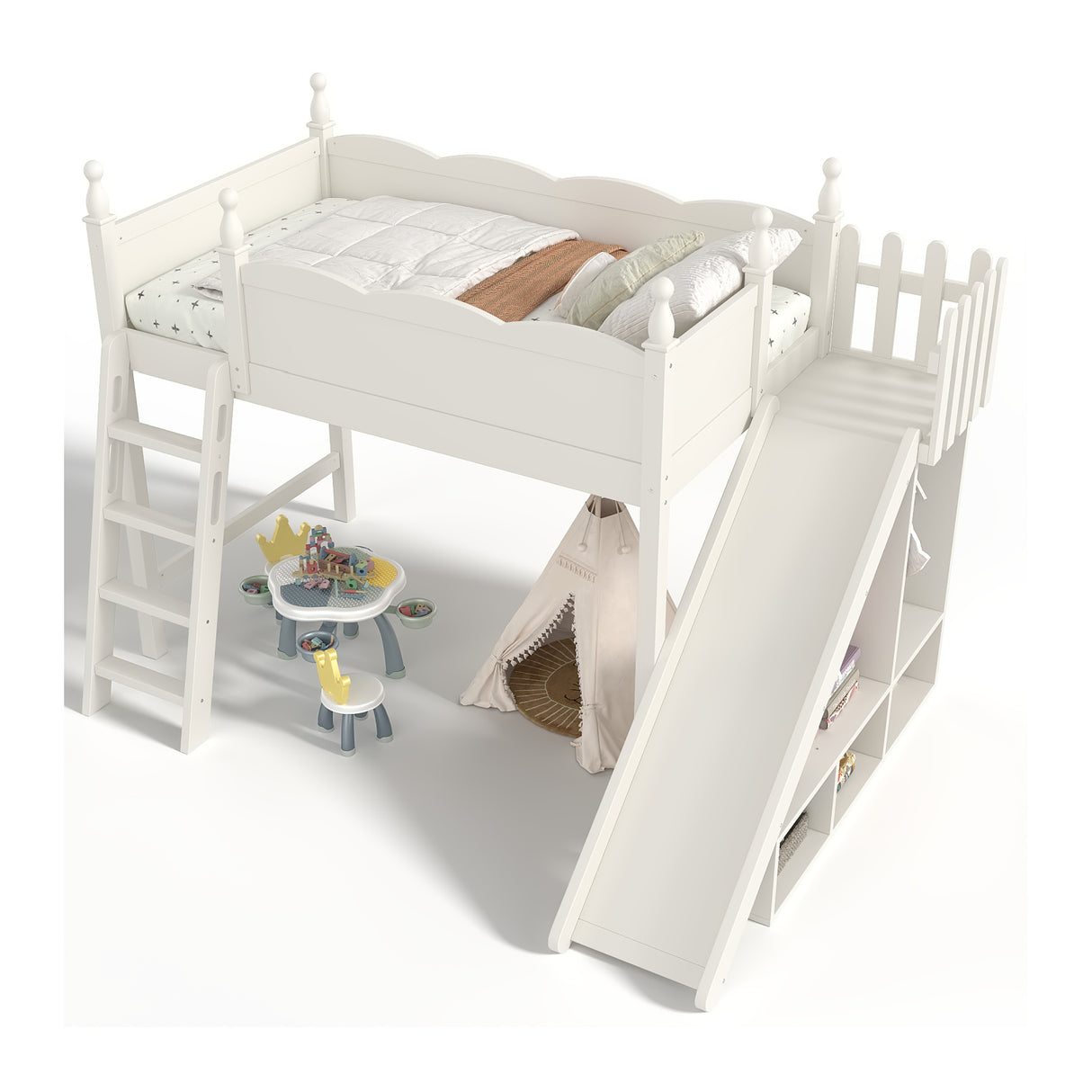 Twin Loft Bed with Storage Shelves and Wardrobe | OROA Kids
