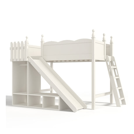 Twin Loft Bed with Storage Shelves and Wardrobe | OROA Kids