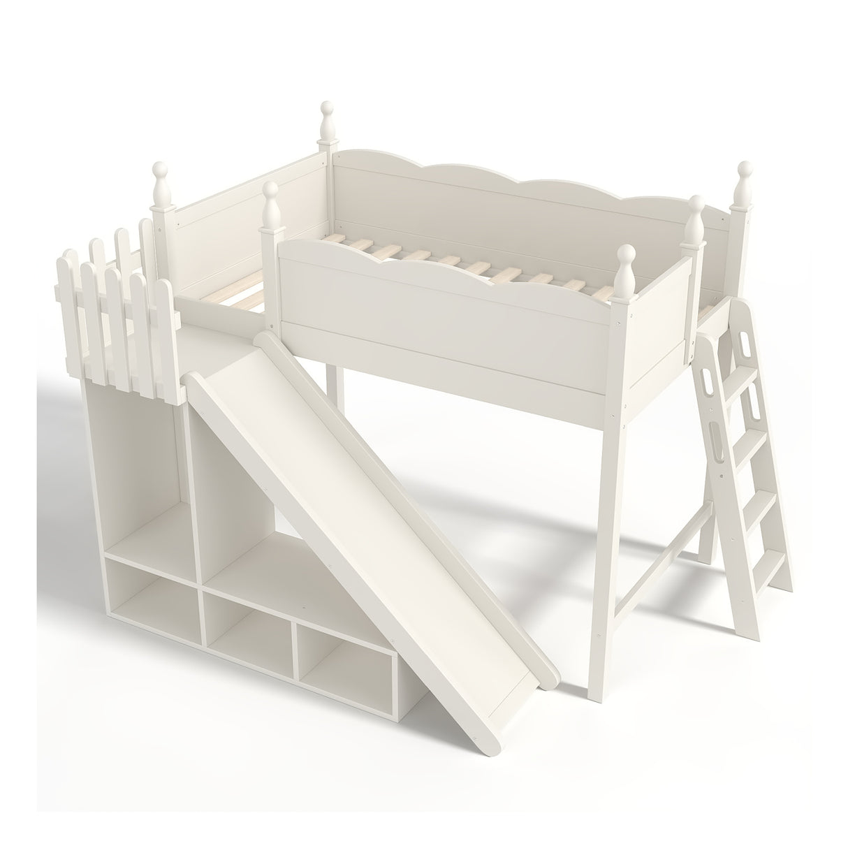 Twin Loft Bed with Storage Shelves and Wardrobe | OROA Kids