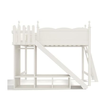 Twin Loft Bed with Storage Shelves and Wardrobe | OROA Kids