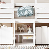 White Full House Loft Bed with Stairs and Storage Drawers | OROA Kids