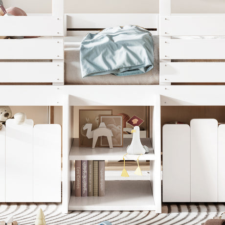 White Full House Loft Bed with Stairs and Storage Drawers | OROA Kids