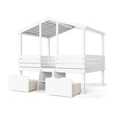 White Full House Loft Bed with Stairs and Storage Drawers | OROA Kids