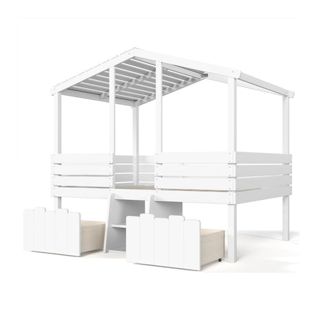 White Full House Loft Bed with Stairs and Storage Drawers | OROA Kids