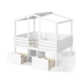 White Full House Loft Bed with Stairs and Storage Drawers | OROA Kids
