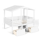 White Full House Loft Bed with Stairs and Storage Drawers | OROA Kids