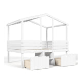 White Full House Loft Bed with Stairs and Storage Drawers | OROA Kids