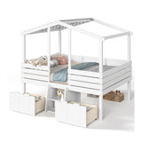 White Full House Loft Bed with Stairs and Storage Drawers | OROA Kids