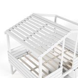 White Full House Loft Bed with Stairs and Storage Drawers | OROA Kids