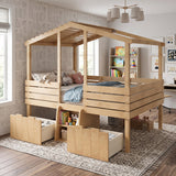 Full House Low Loft Bed with Stairs and Drawers | OROA Kids
