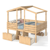 Full House Low Loft Bed with Stairs and Drawers | OROA Kids
