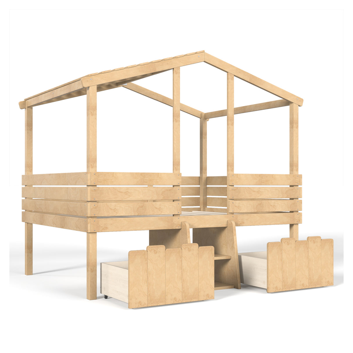 Full House Low Loft Bed with Stairs and Drawers | OROA Kids