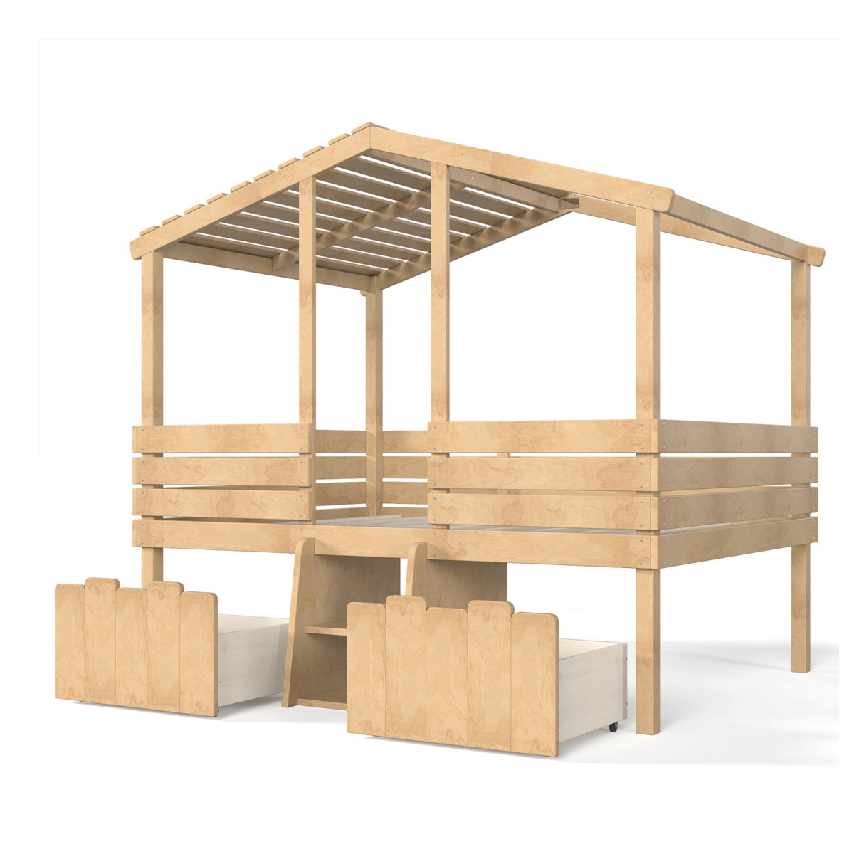 Full House Low Loft Bed with Stairs and Drawers | OROA Kids