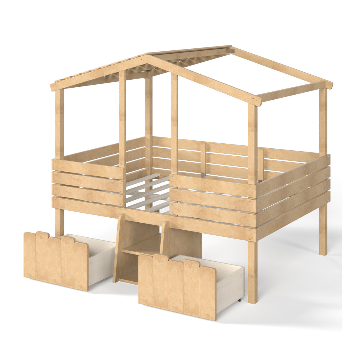 Full House Low Loft Bed with Stairs and Drawers | OROA Kids