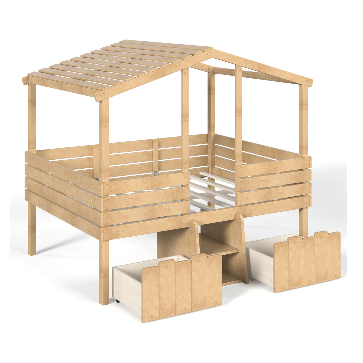 Full House Low Loft Bed with Stairs and Drawers | OROA Kids