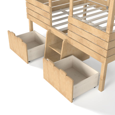 Full House Low Loft Bed with Stairs and Drawers | OROA Kids