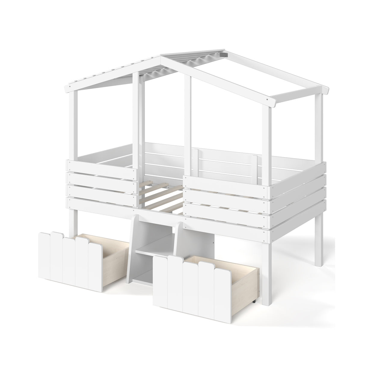 Twin House Loft Bed with Cute Stairs | OROA Kids