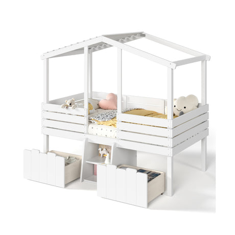 Twin House Loft Bed with Cute Stairs | OROA Kids