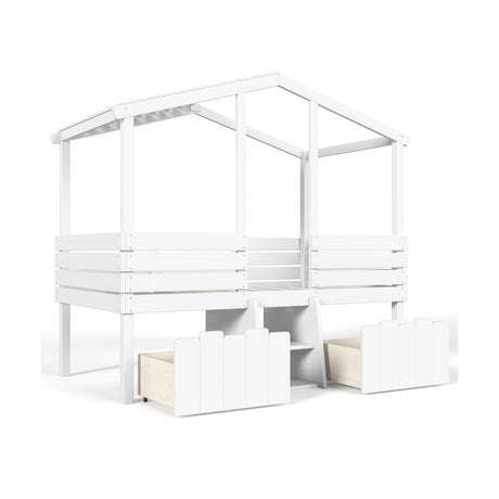 Twin House Loft Bed with Cute Stairs | OROA Kids