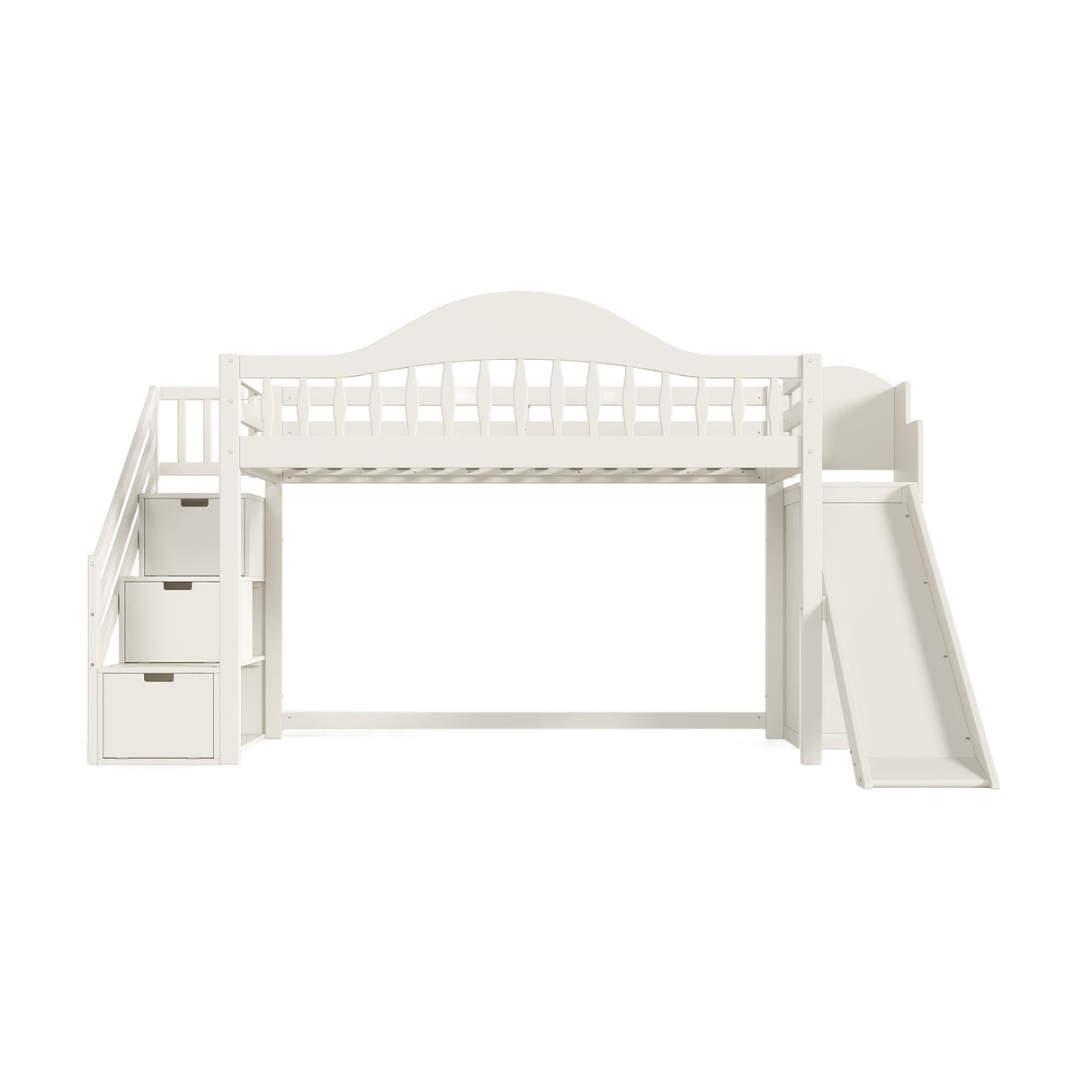 Beige Twin Loft Bed with Storage Stairs | OROA Kids