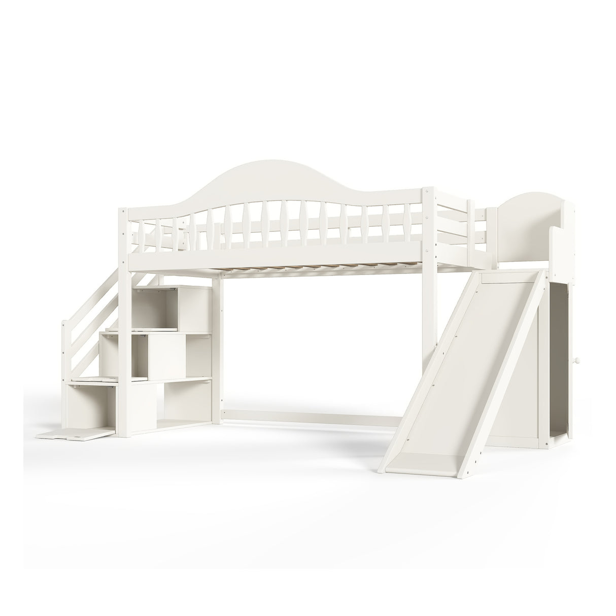 Beige Twin Loft Bed with Storage Stairs | OROA Kids