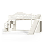 Beige Twin Loft Bed with Storage Stairs | OROA Kids