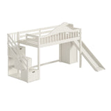 Beige Twin Loft Bed with Storage Stairs | OROA Kids