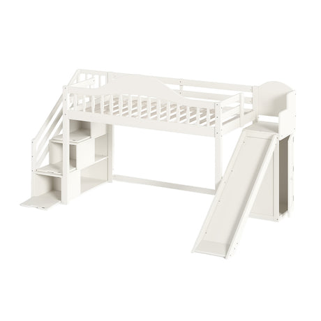 Beige Twin Loft Bed with Storage Stairs | OROA Kids