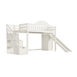 Beige Twin Loft Bed with Storage Stairs | OROA Kids