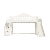 Beige Full Loft Bed with Storage Stairs, Slide & Built-in Wardrobe | OROA Kids
