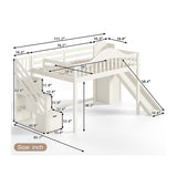 Beige Full Loft Bed with Storage Stairs, Slide & Built-in Wardrobe | OROA Kids