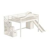 Beige Full Loft Bed with Storage Stairs, Slide & Built-in Wardrobe | OROA Kids