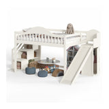 Beige Full Loft Bed with Storage Stairs, Slide & Built-in Wardrobe | OROA Kids