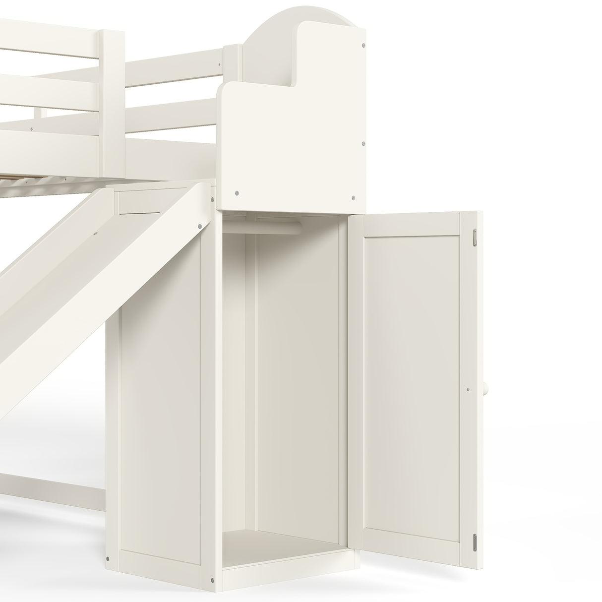 Beige Full Loft Bed with Storage Stairs, Slide & Built-in Wardrobe | OROA Kids