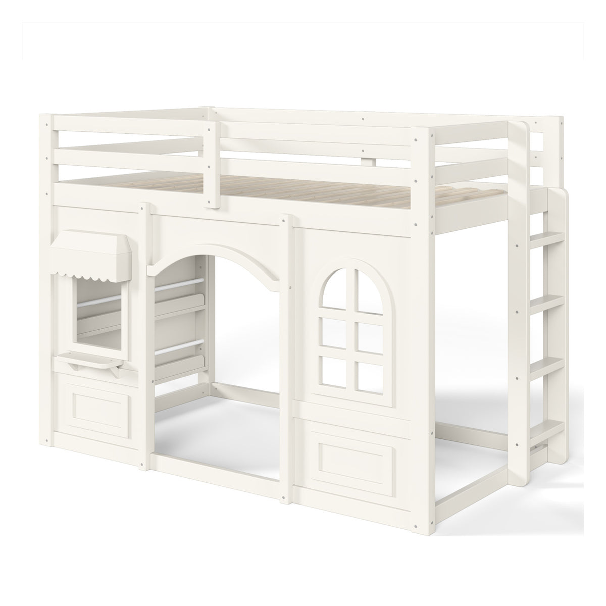 Twin Kids Playhouse Loft Bed with Storage Shelves | OROA Kids