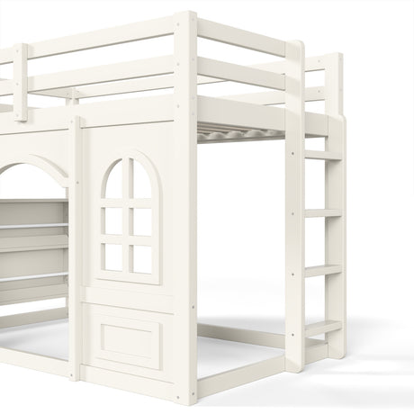 Twin Kids Playhouse Loft Bed with Storage Shelves | OROA Kids